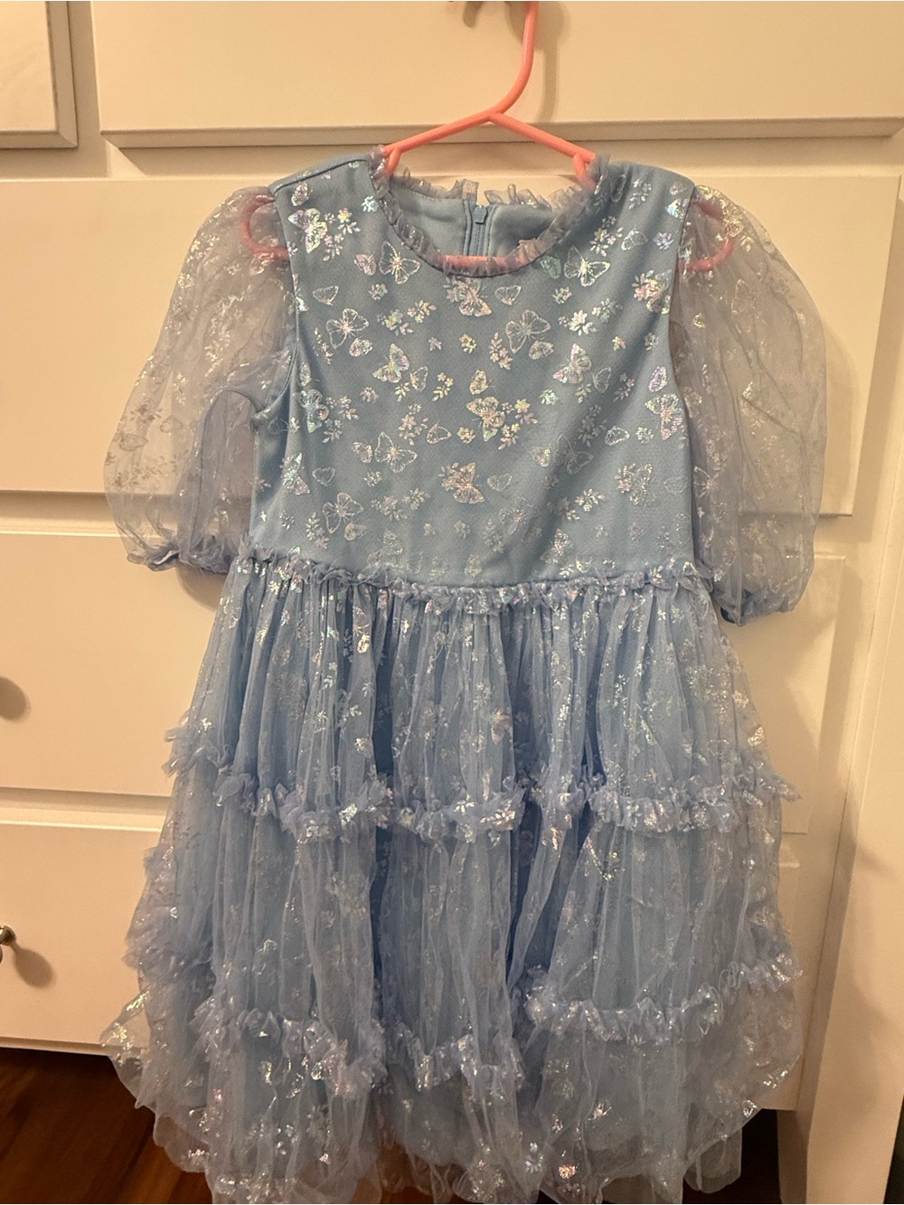 Girls Light Blue Butterfly Tulle Party Dress